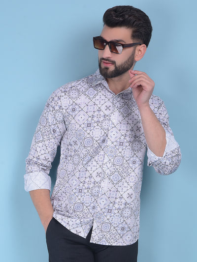 White Printed 100% Cotton Shirt-Men Shirts-Crimsoune Club