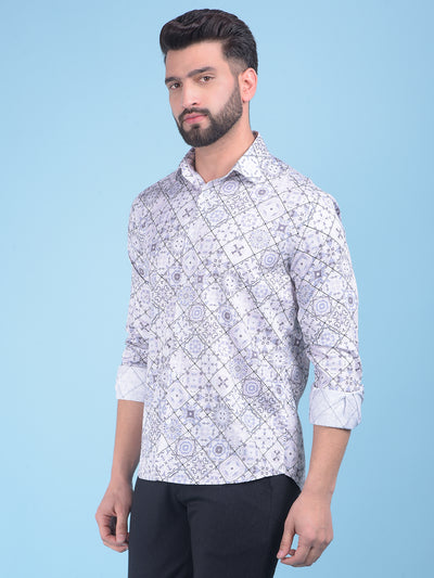 White Printed 100% Cotton Shirt-Men Shirts-Crimsoune Club