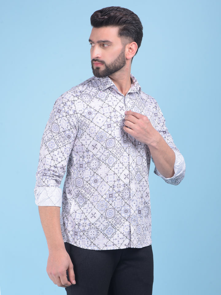 White Printed 100% Cotton Shirt-Men Shirts-Crimsoune Club