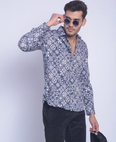 Grey Printed Shirt-Men Shirts-Crimsoune Club