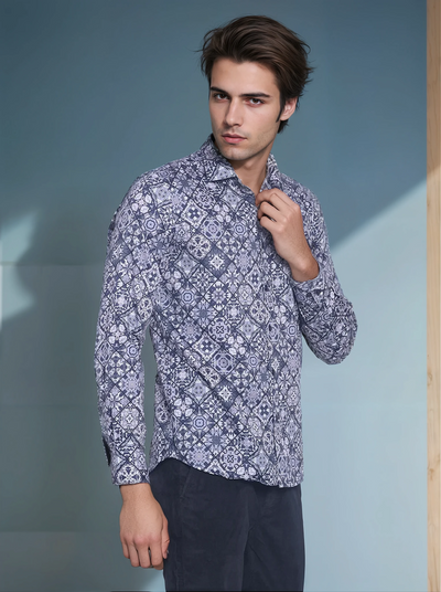 Grey Printed Shirt-Men Shirts-Crimsoune Club