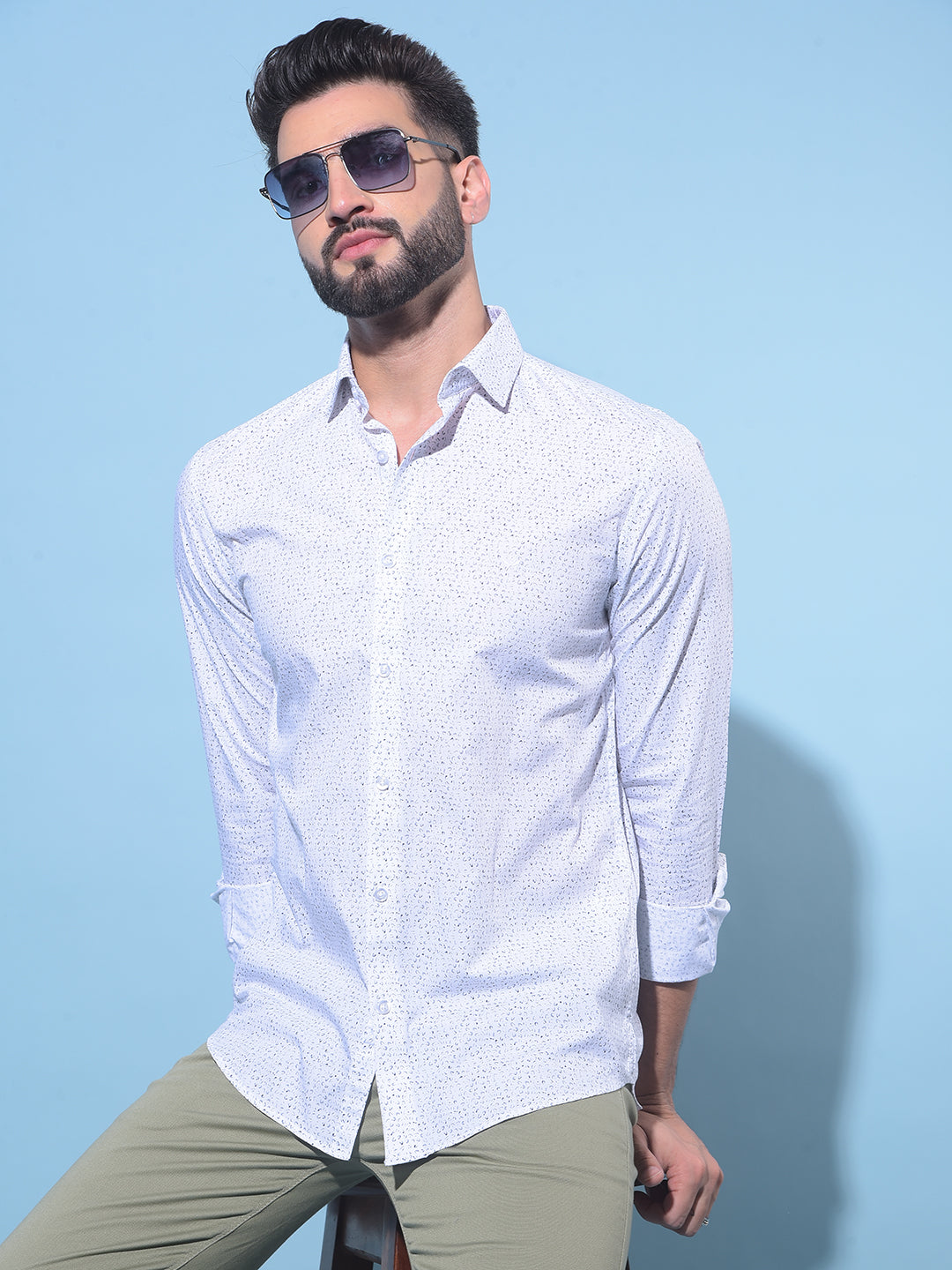 White Polka Dots 100% Cotton Shirt-Men Shirts-Crimsoune Club