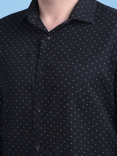 Black Polka Dots 100% Cotton Shirt-Men Shirts-Crimsoune Club