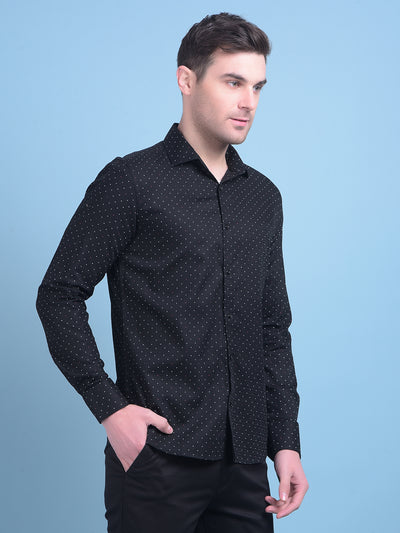 Black Polka Dots 100% Cotton Shirt-Men Shirts-Crimsoune Club