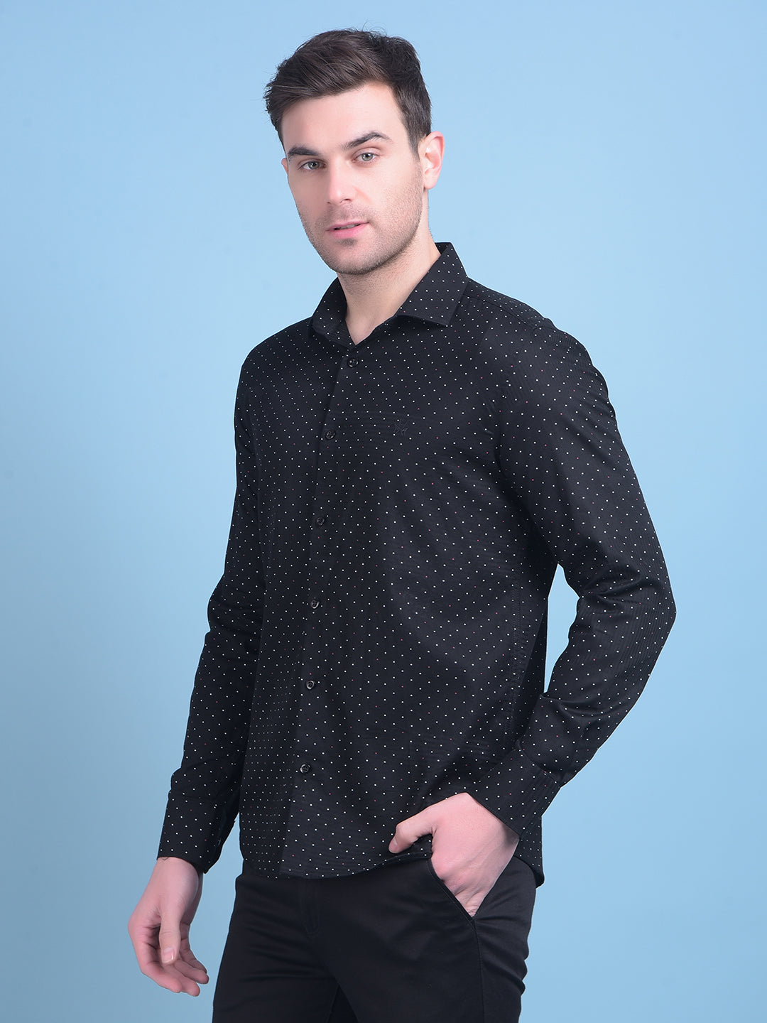 Black Polka Dots 100% Cotton Shirt-Men Shirts-Crimsoune Club