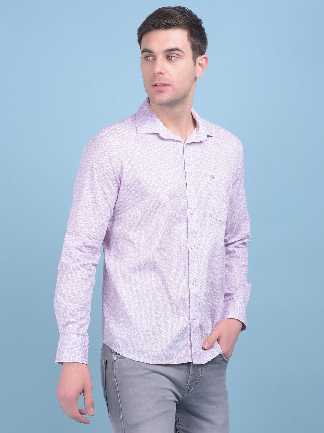 Printed Purple 100% Cotton Shirt-Men Shirts-Crimsoune Club