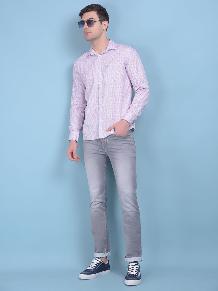 Printed Purple 100% Cotton Shirt-Men Shirts-Crimsoune Club