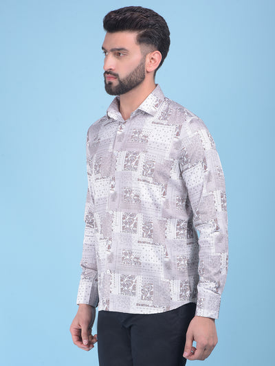 Grey Floral Print 100% Cotton Shirt-Men Shirts-Crimsoune Club