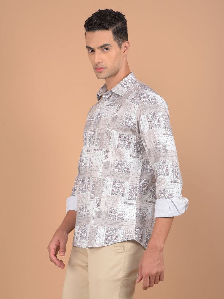 Grey Floral Print 100% Cotton Shirt-Men Shirts-Crimsoune Club