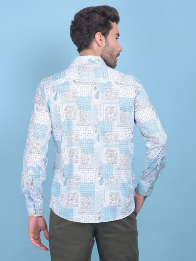 Blue Floral Print 100% Cotton Shirt-Men Shirts-Crimsoune Club