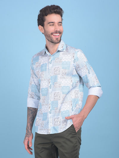 Blue Floral Print 100% Cotton Shirt-Men Shirts-Crimsoune Club