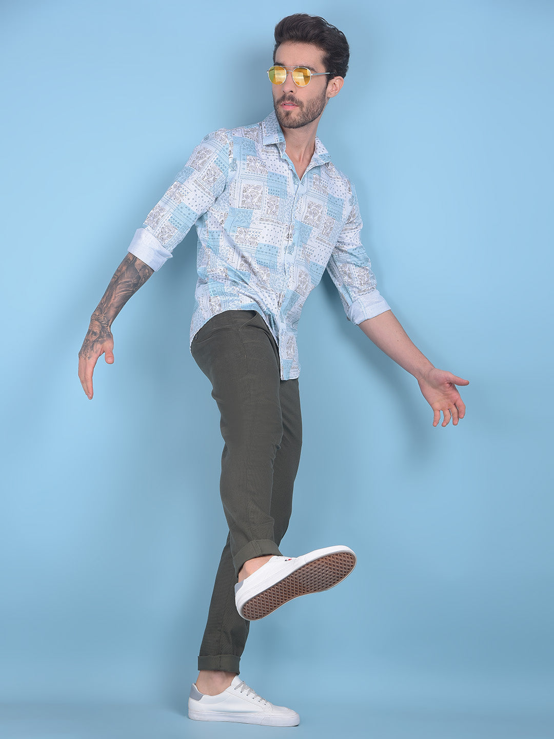 Blue Floral Print 100% Cotton Shirt-Men Shirts-Crimsoune Club