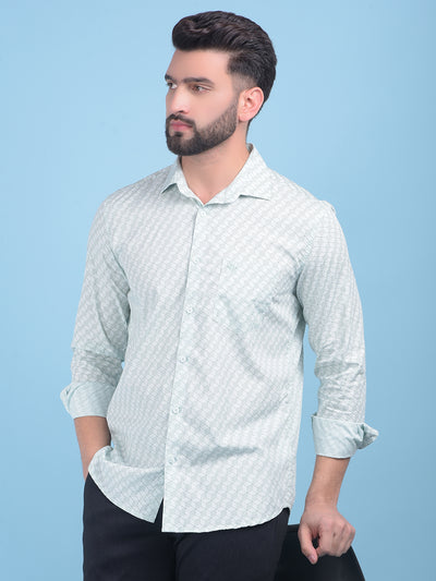 Green Printed 100% Cotton Shirt-Men Shirts-Crimsoune Club