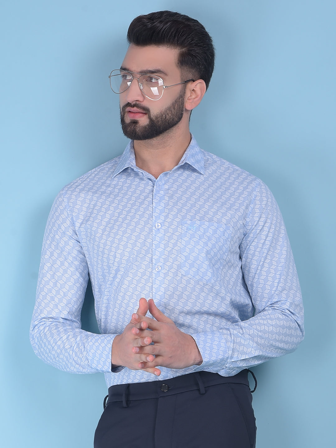 Printed Blue 100% Cotton Shirt-Men Shirts-Crimsoune Club