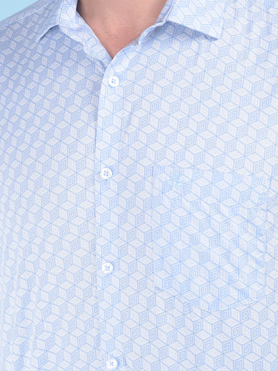 Printed Blue 100% Cotton Shirt-Men Shirts-Crimsoune Club