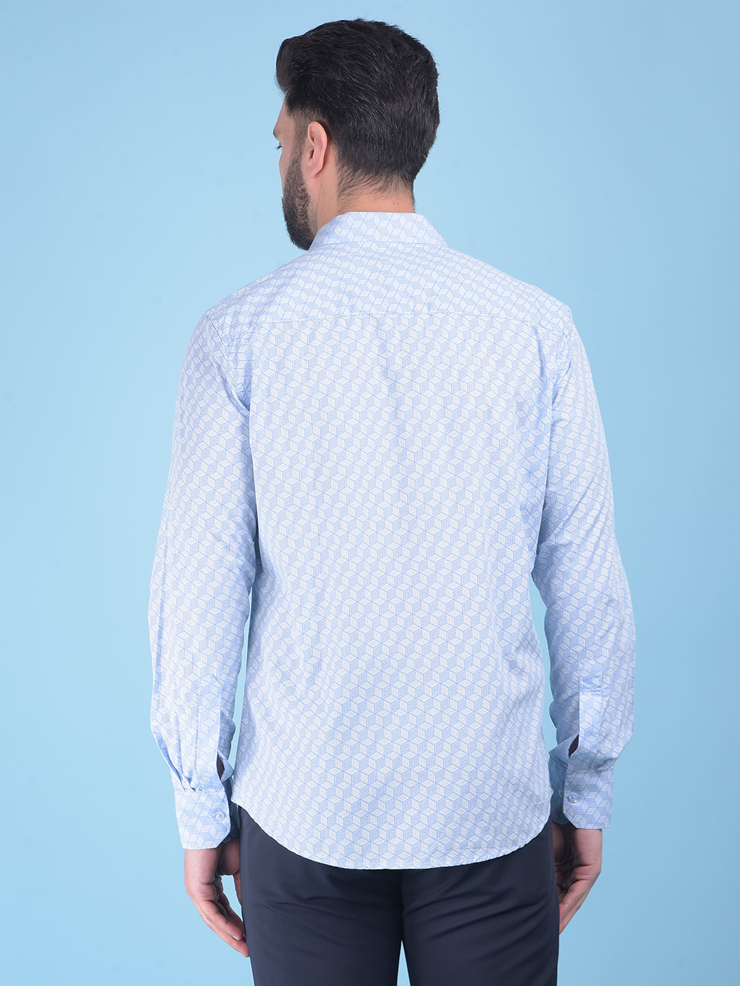 Printed Blue 100% Cotton Shirt-Men Shirts-Crimsoune Club