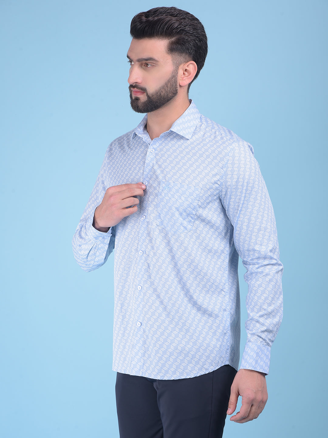 Printed Blue 100% Cotton Shirt-Men Shirts-Crimsoune Club