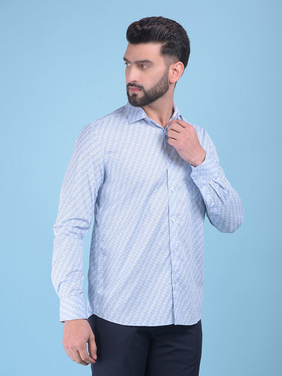 Printed Blue 100% Cotton Shirt-Men Shirts-Crimsoune Club