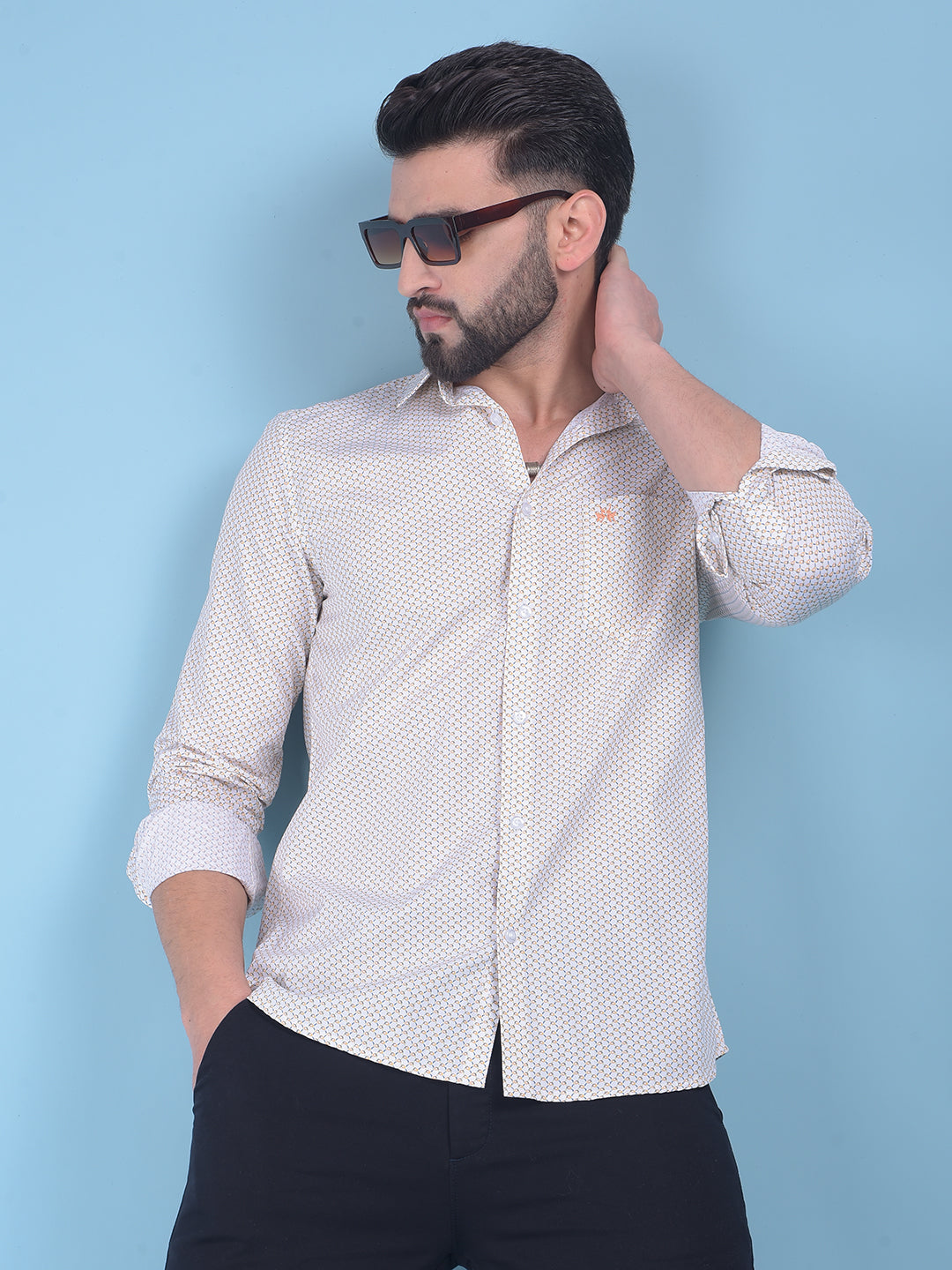 White Printed 100% Cotton Shirt-Men Shirts-Crimsoune Club