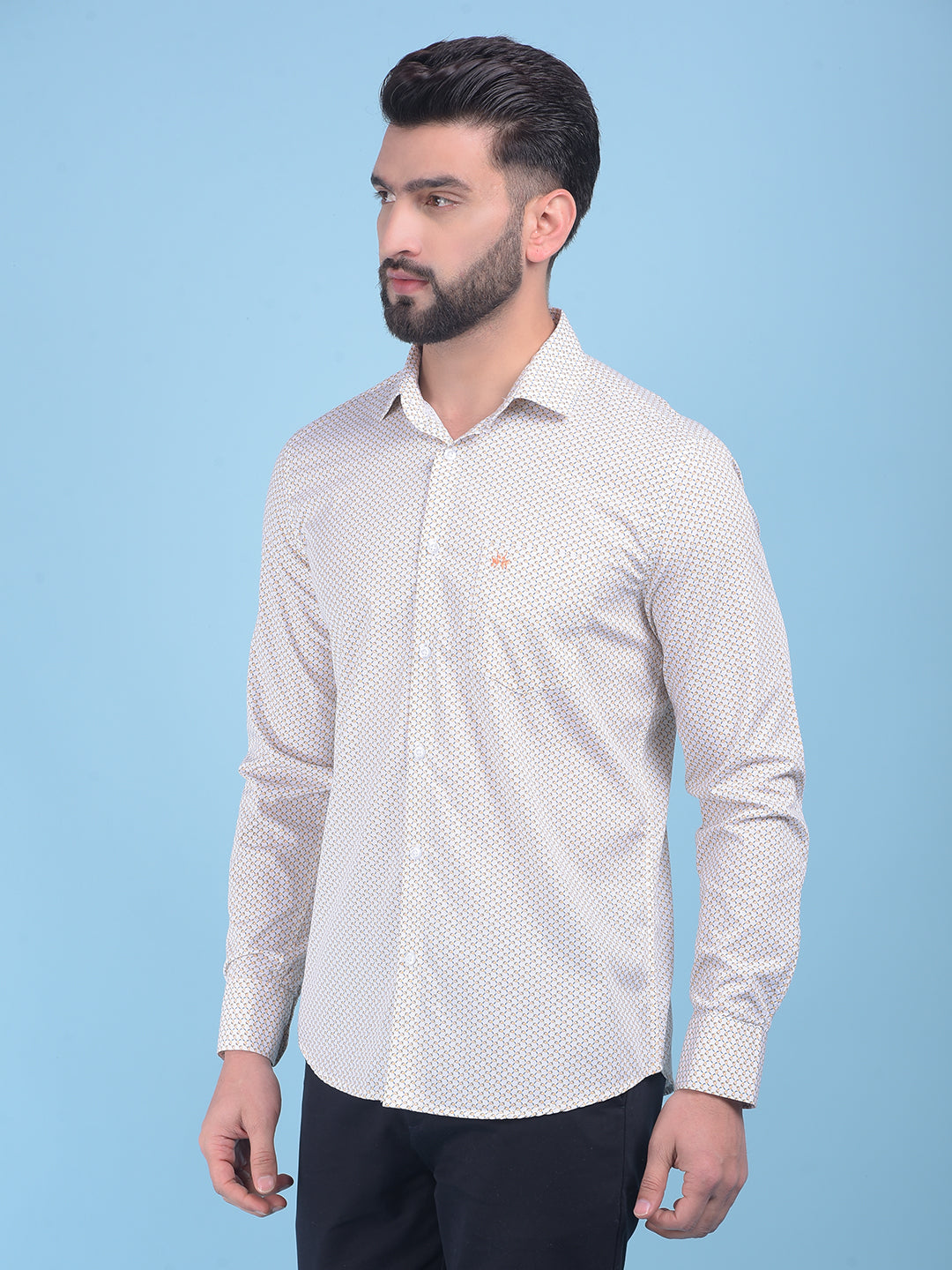 White Printed 100% Cotton Shirt-Men Shirts-Crimsoune Club