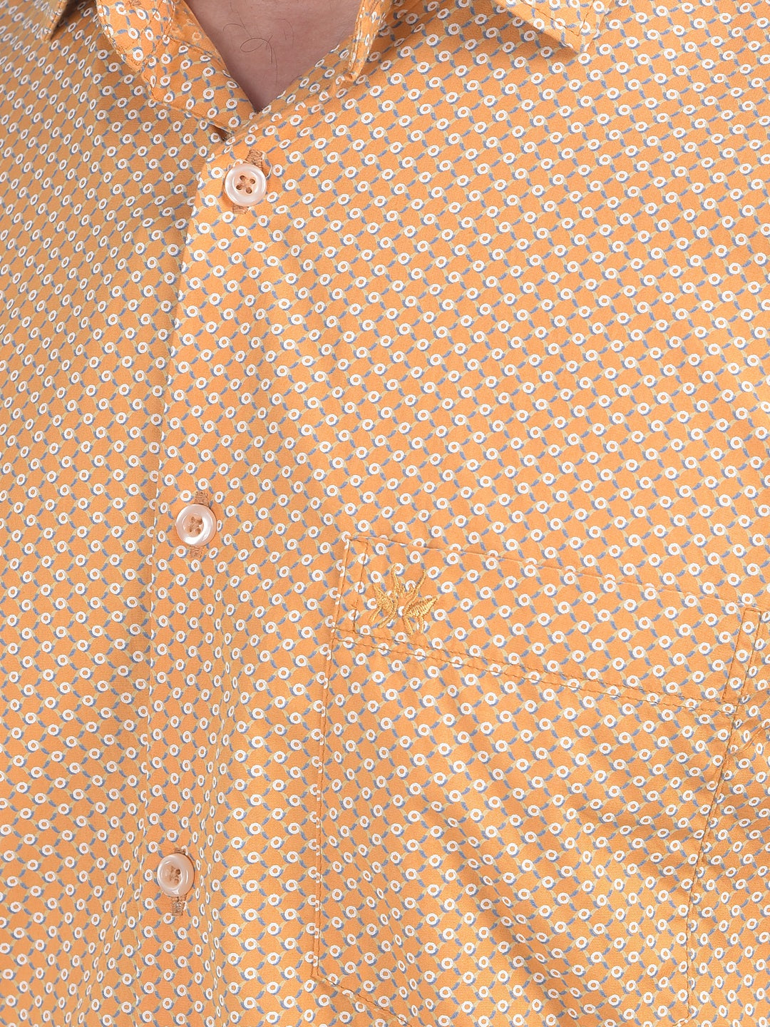 Mustard Floral Print 100% Cotton Shirt-Men Shirts-Crimsoune Club