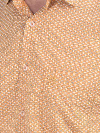 Mustard Floral Print 100% Cotton Shirt-Men Shirts-Crimsoune Club