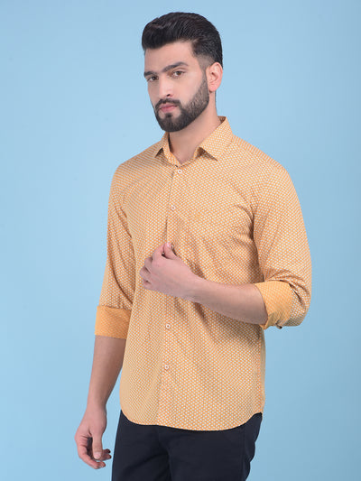 Mustard Floral Print 100% Cotton Shirt-Men Shirts-Crimsoune Club