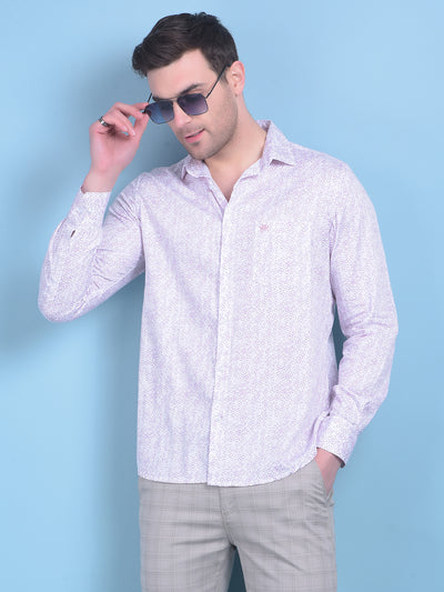 Purple Floral Print 100% Cotton Shirt-Men Shirts-Crimsoune Club