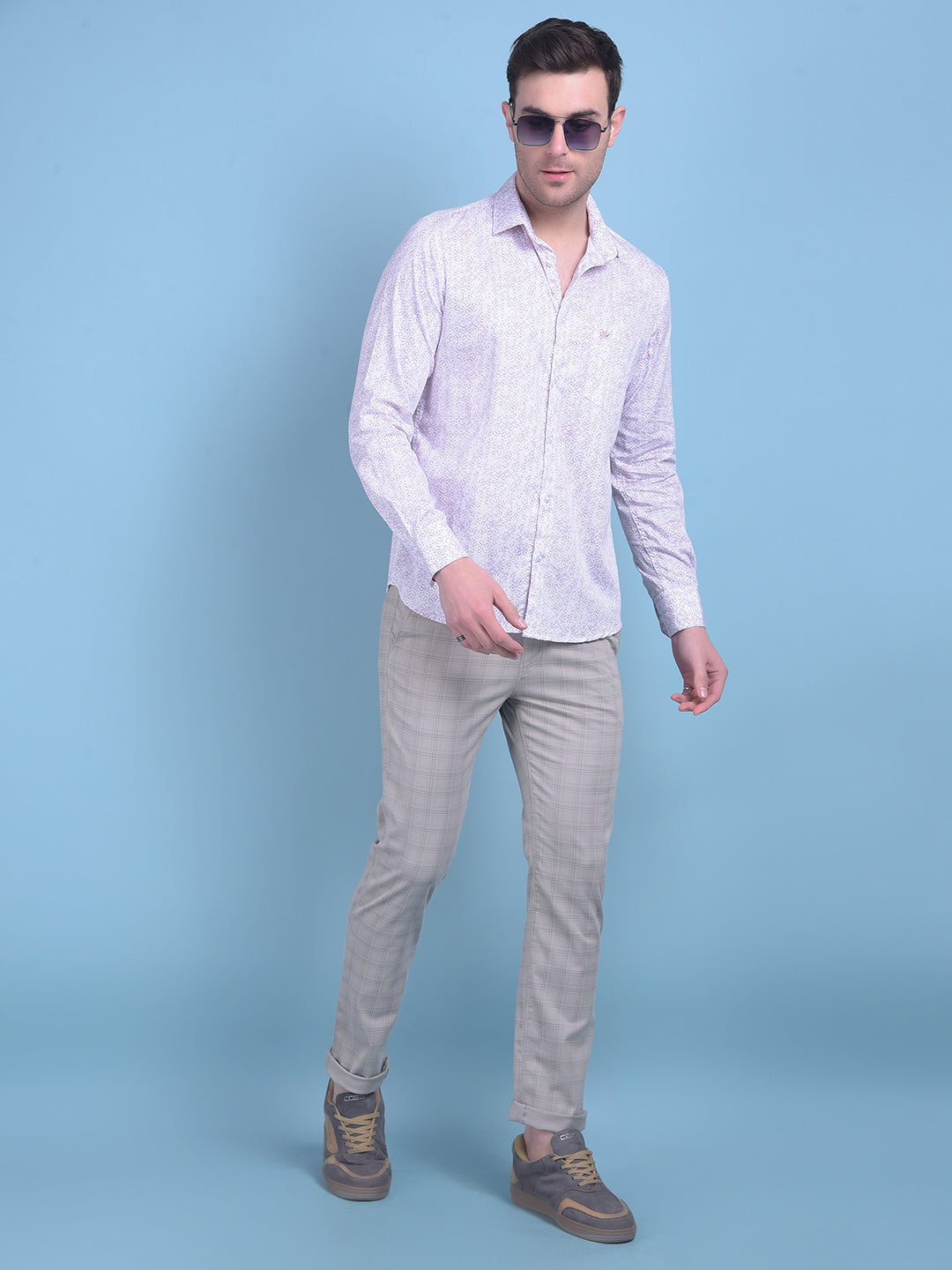 Purple Floral Print 100% Cotton Shirt-Men Shirts-Crimsoune Club