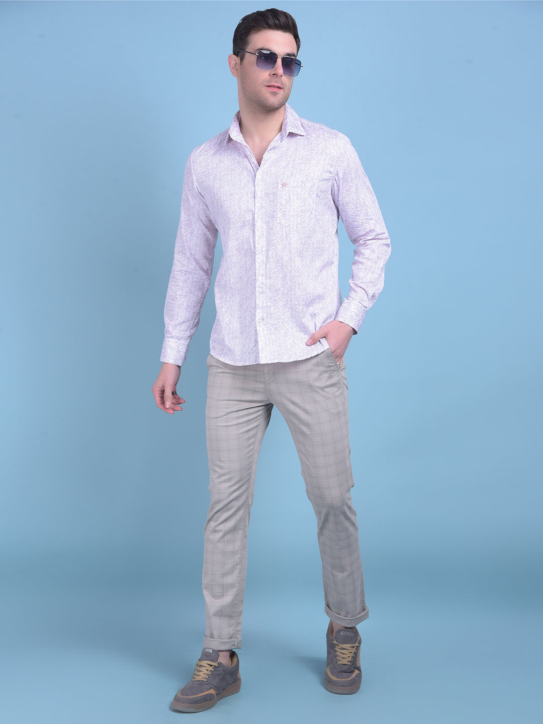 Purple Floral Print 100% Cotton Shirt-Men Shirts-Crimsoune Club