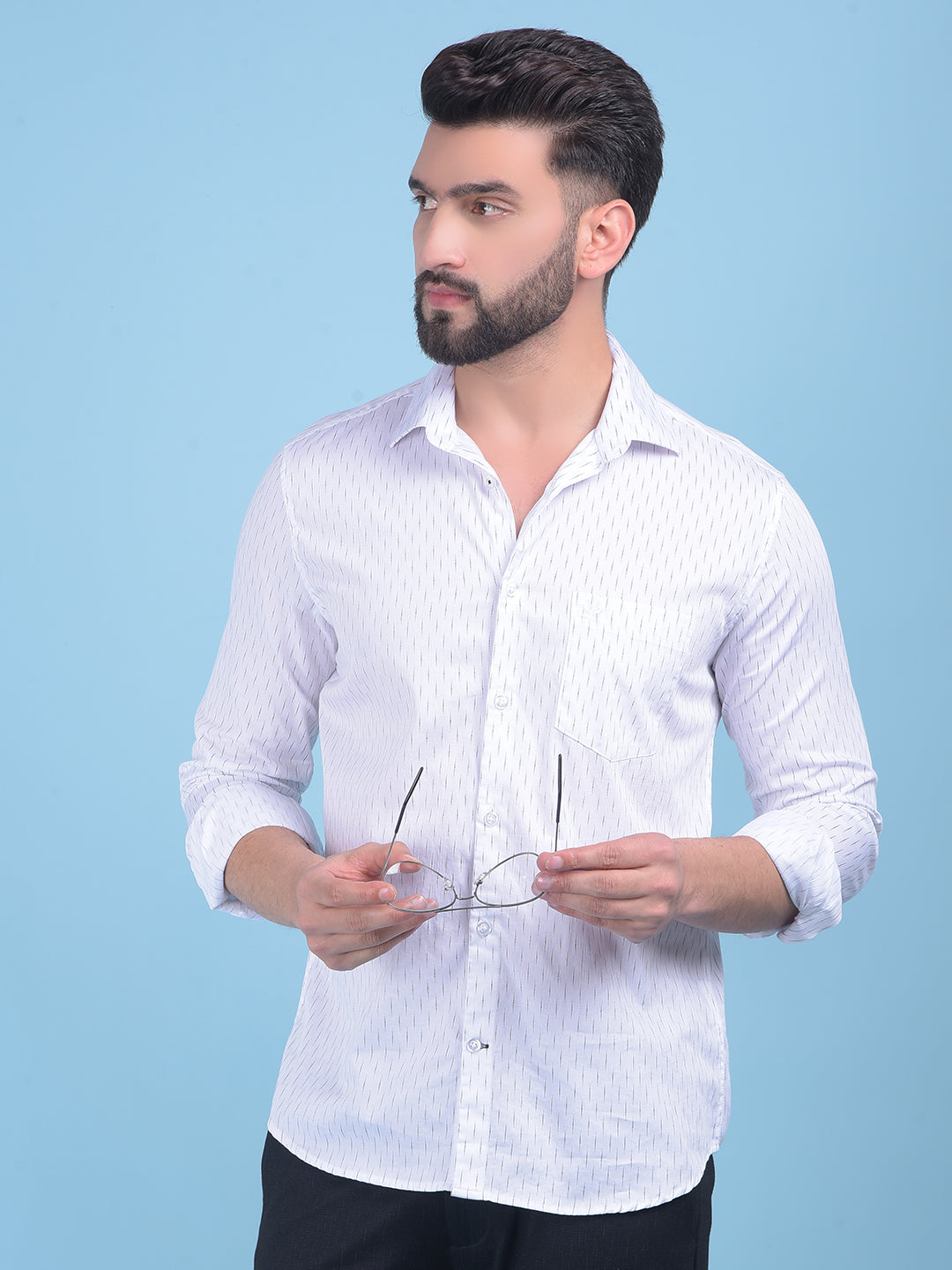 White Printed 100% Cotton Shirt-Men Shirts-Crimsoune Club