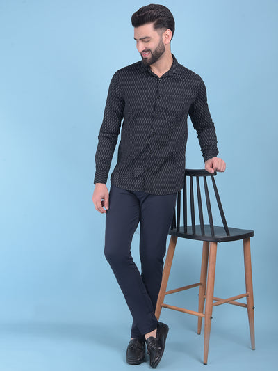 Black Printed 100% Cotton Shirt-Men Shirts-Crimsoune Club