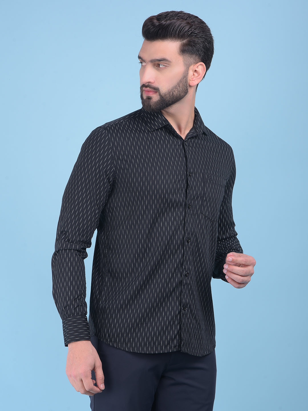 Black Printed 100% Cotton Shirt-Men Shirts-Crimsoune Club