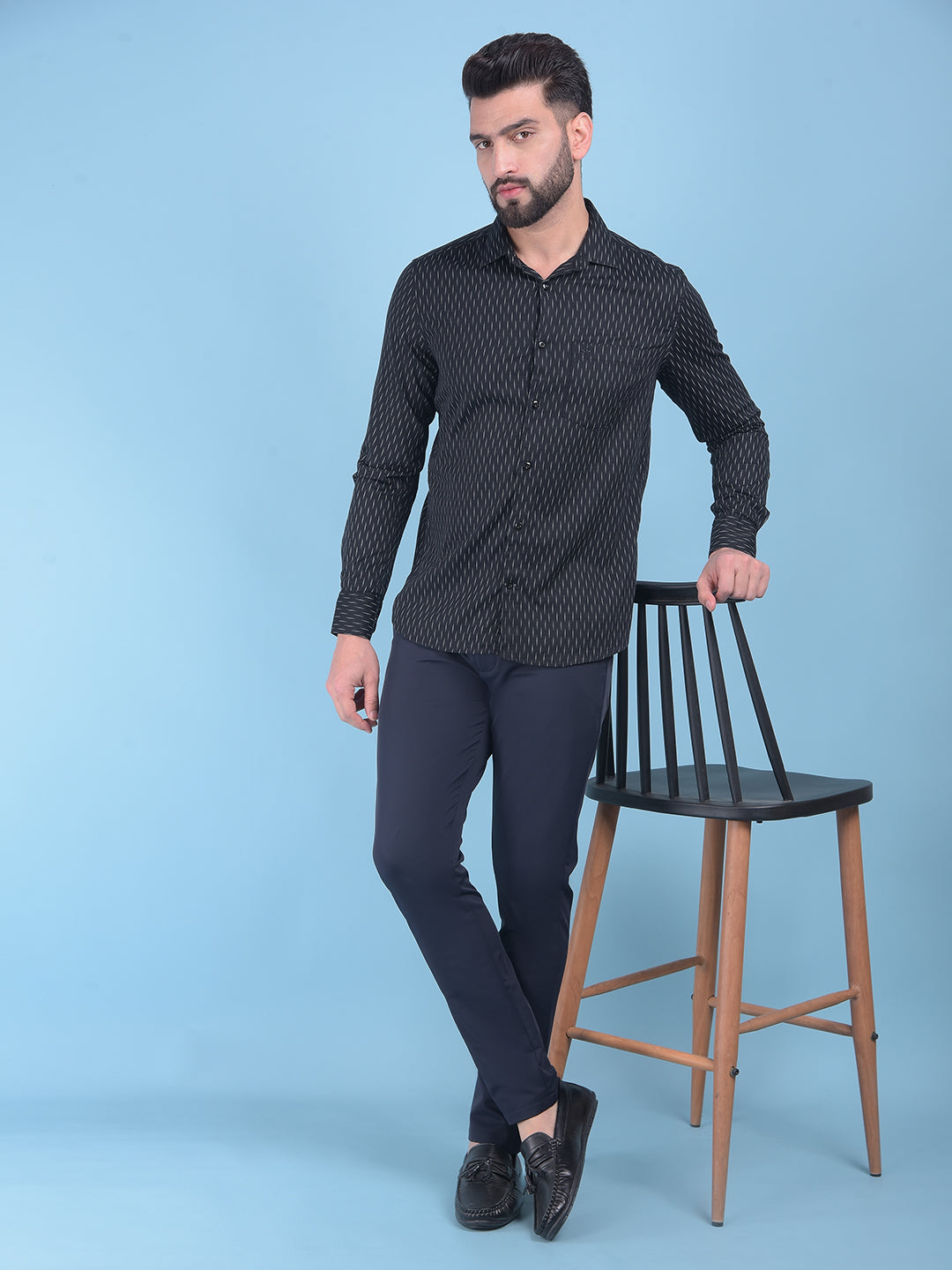 Black Printed 100% Cotton Shirt-Men Shirts-Crimsoune Club