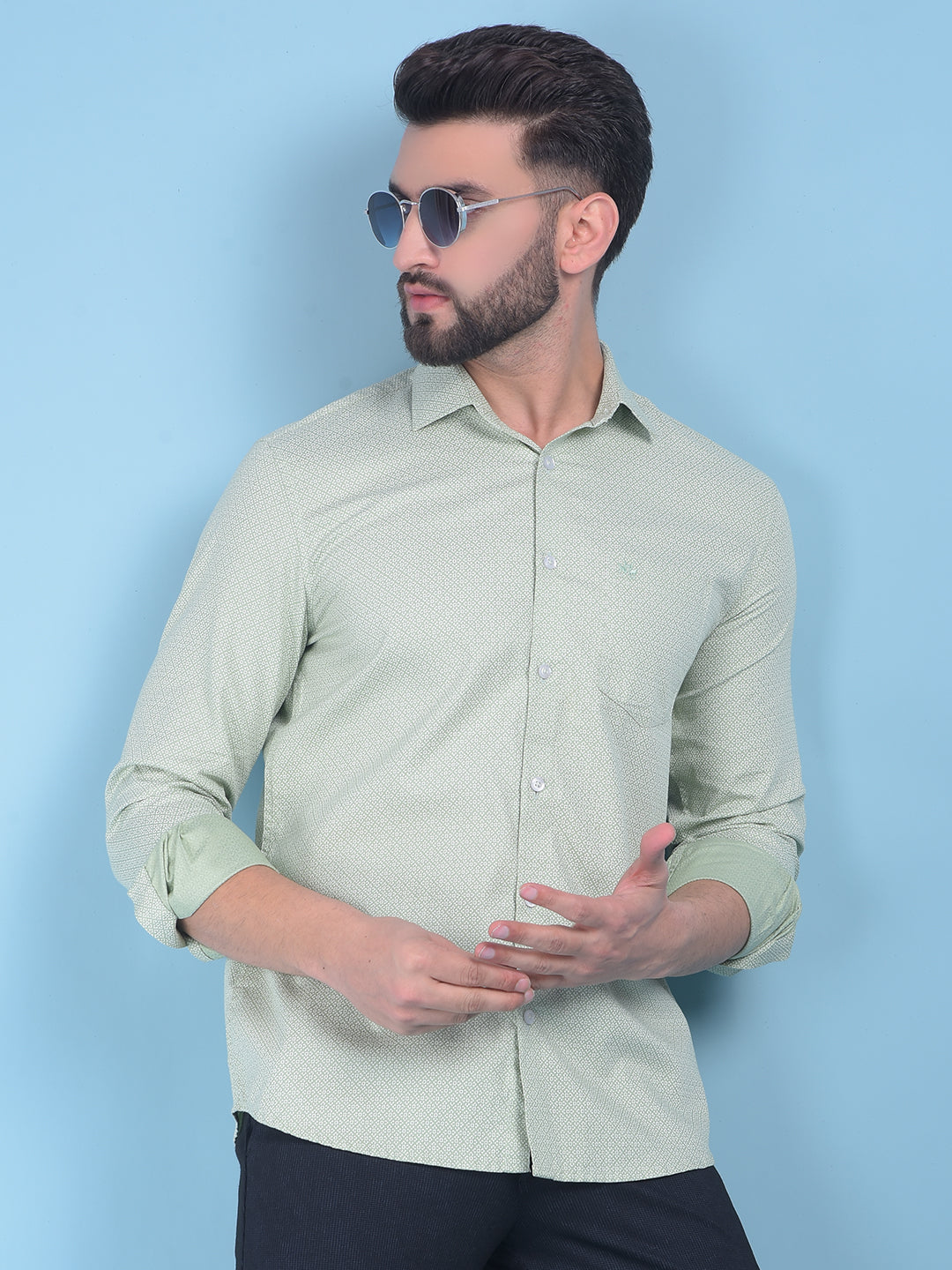 Green Floral Print 100% Cotton Shirt-Men Shirts-Crimsoune Club