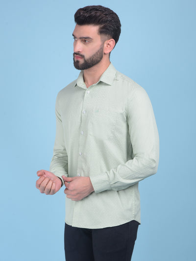 Green Floral Print 100% Cotton Shirt-Men Shirts-Crimsoune Club