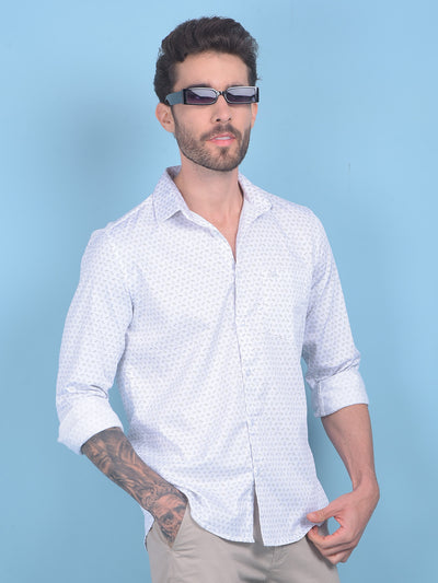 Printed White Stretchable Shirt-Men Shirts-Crimsoune Club