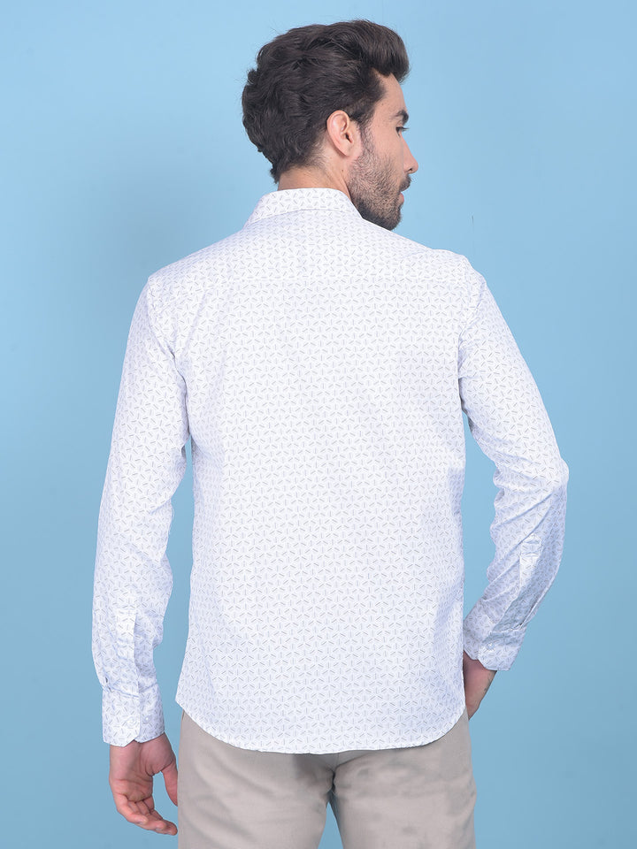 Printed White Stretchable Shirt-Men Shirts-Crimsoune Club