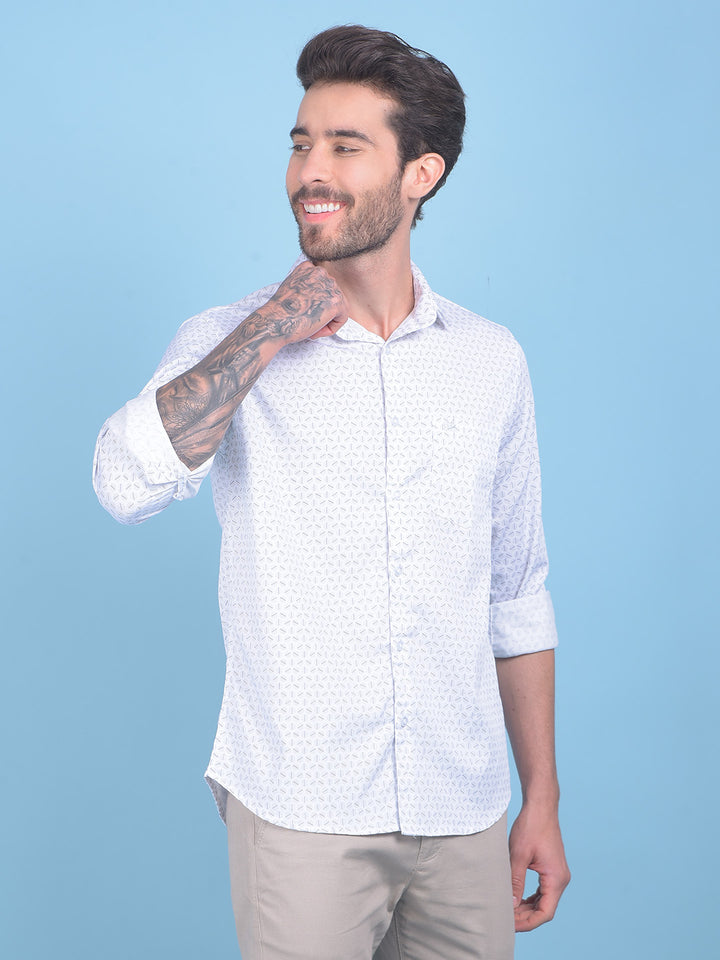 Printed White Stretchable Shirt-Men Shirts-Crimsoune Club