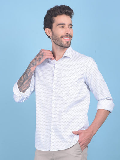 Printed White Stretchable Shirt-Men Shirts-Crimsoune Club