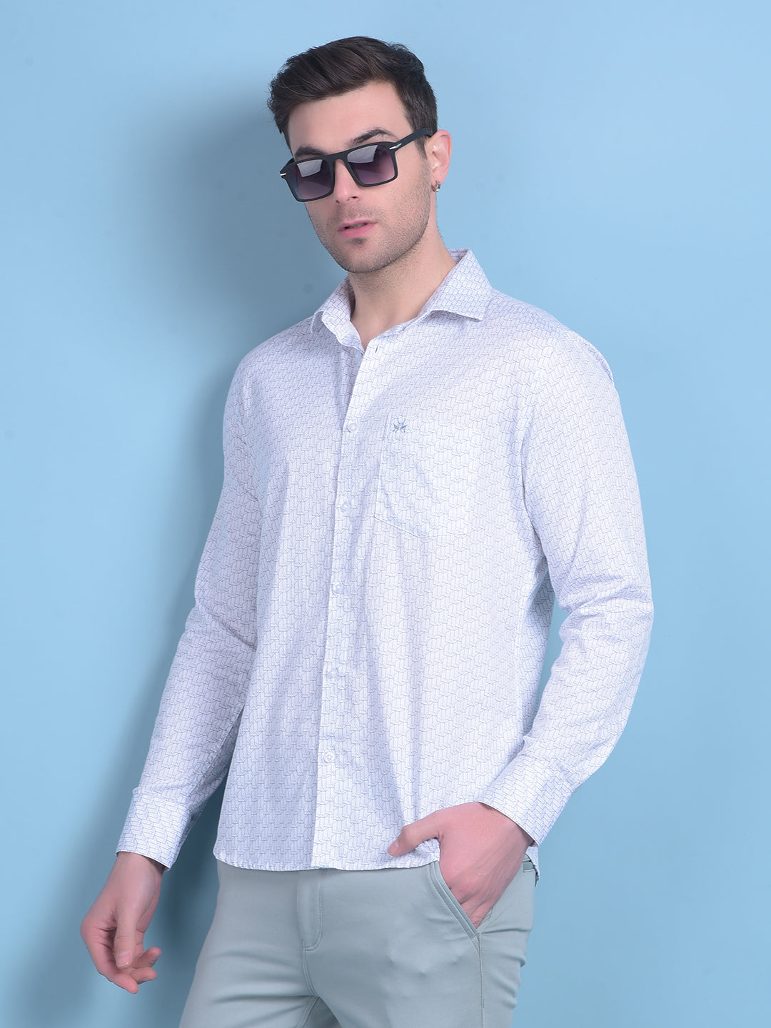 White Printed 100% Cotton Shirt-Men Shirts-Crimsoune Club