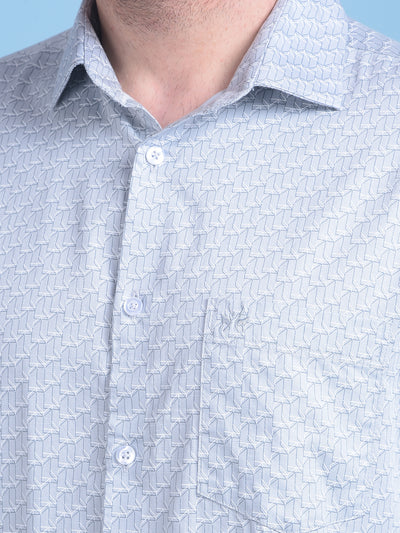 Grey Printed 100% Cotton Shirt-Men Shirts-Crimsoune Club