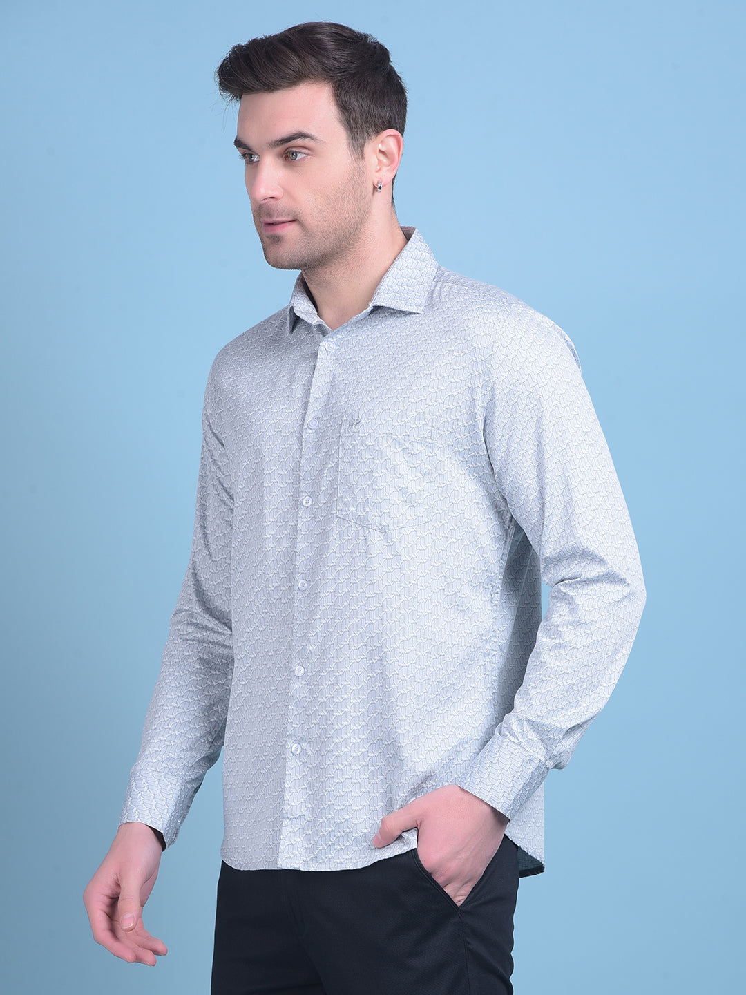 Grey Printed 100% Cotton Shirt-Men Shirts-Crimsoune Club