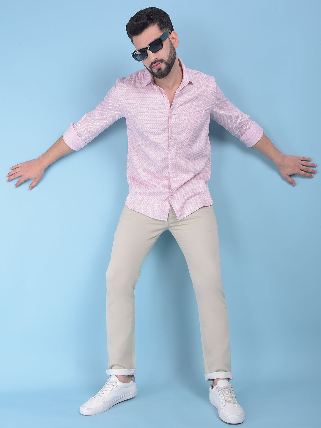 Pink Printed 100% Cotton Shirt-Men Shirts-Crimsoune Club