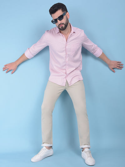 Pink Printed 100% Cotton Shirt-Men Shirts-Crimsoune Club