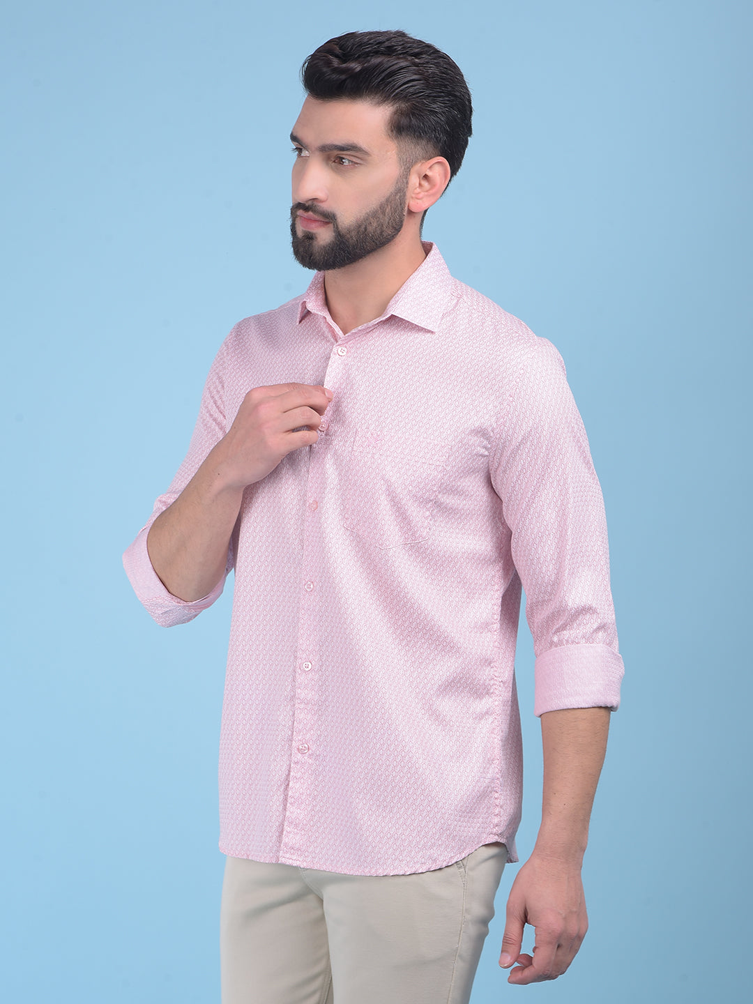 Pink Printed 100% Cotton Shirt-Men Shirts-Crimsoune Club