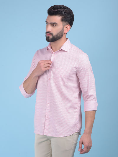 Pink Printed 100% Cotton Shirt-Men Shirts-Crimsoune Club
