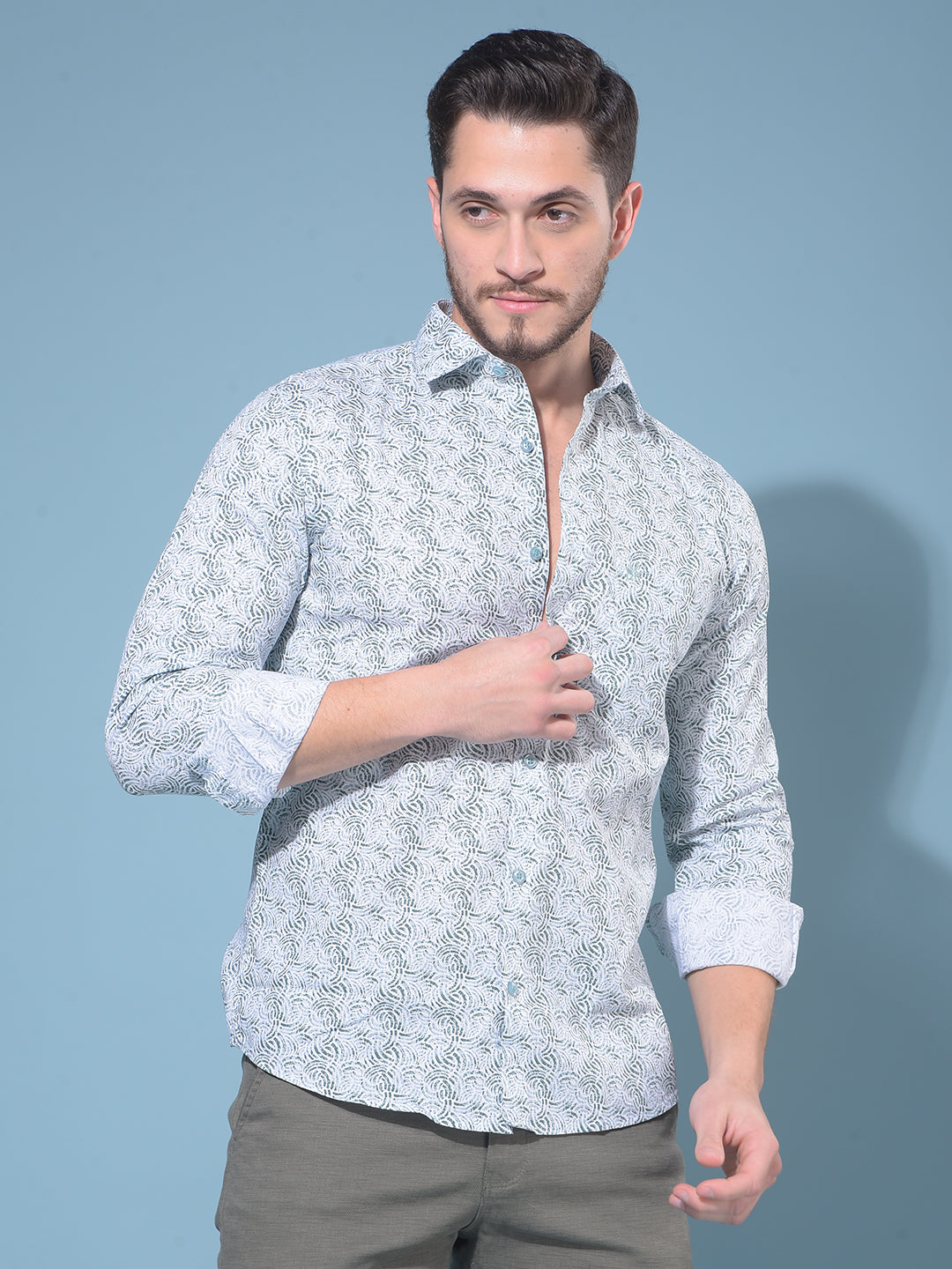 Green Floral Print 100% Cotton Shirt-Men Shirts-Crimsoune Club