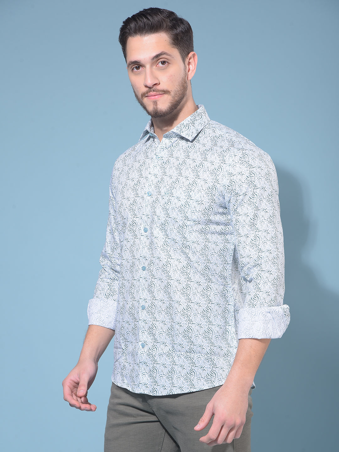 Green Floral Print 100% Cotton Shirt-Men Shirts-Crimsoune Club