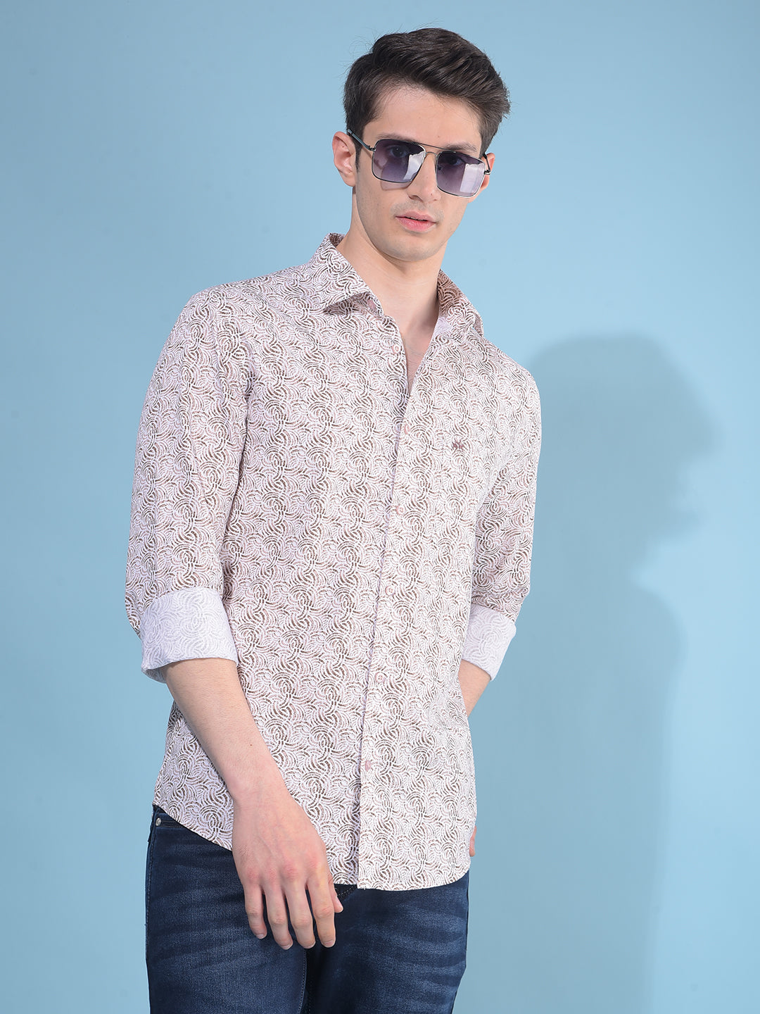 Brown Printed 100% Cotton Shirt-Men Shirts-Crimsoune Club